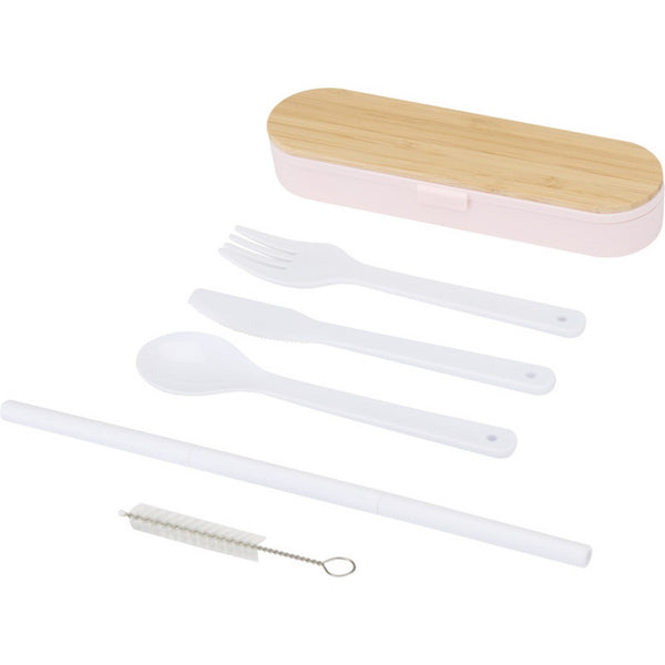 Light Pink - Front - Floso Bamboo Lid Plain Cutlery Set