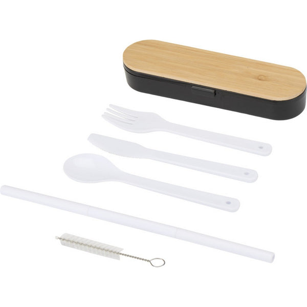 Black - Front - Floso Bamboo Lid Plain Cutlery Set