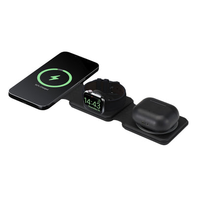 Black - Side - Floso Armus Recycled Plastic 3 in 1 Wireless Charging Pad
