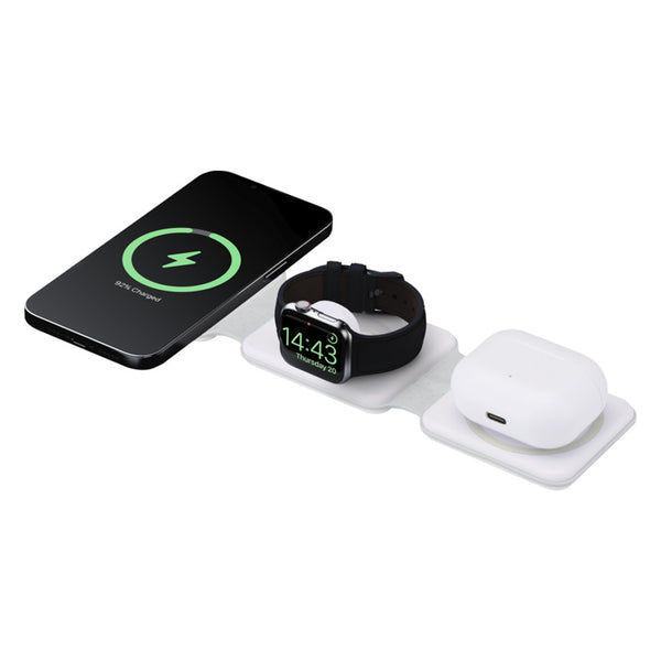 White - Side - Floso Armus Recycled Plastic 3 in 1 Wireless Charging Pad