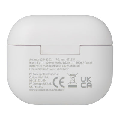 White - Pack Shot - Floso Altais Recycled Plastic Wireless Earbuds