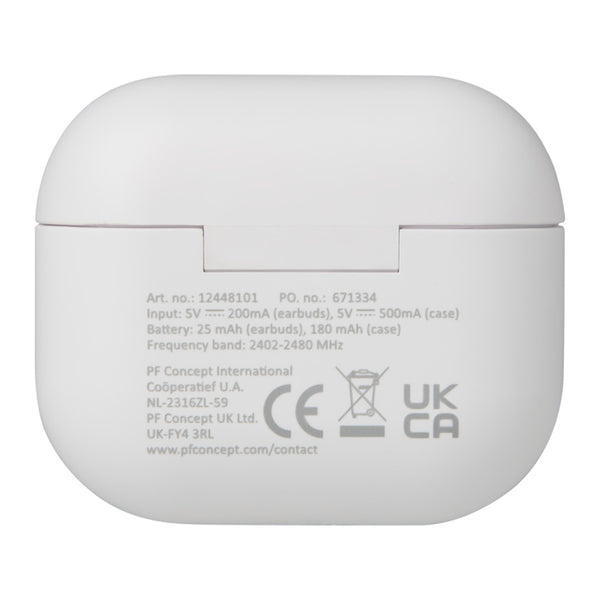 White - Pack Shot - Floso Altais Recycled Plastic Wireless Earbuds