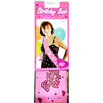 Pink - Front - Floso Happy Birthday Girl 60th Sash