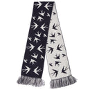 Navy-White - Front - FLOSO Womens-Ladies Swallow Pattern Knitted Winter Scarf With Fringe