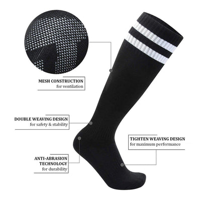 Sky Blue-White - Back - Floso Mens Striped Knee Length Football Socks (Pack of 3)