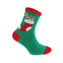 Green Bear - Front - FLOSO Childrens-Kids Christmas Socks