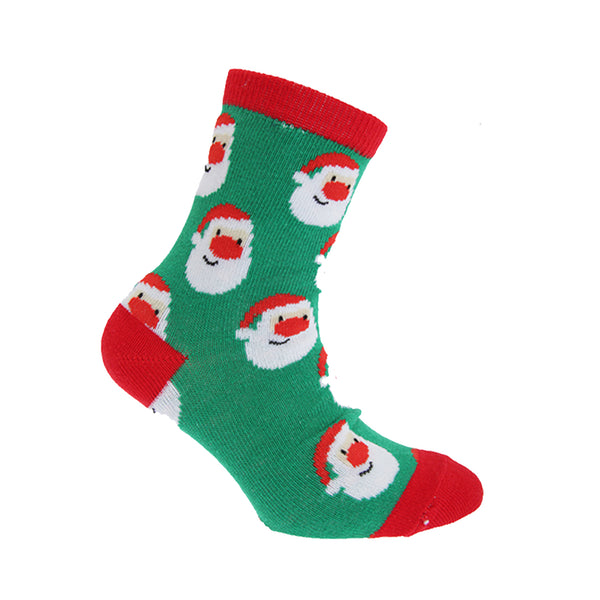 Green Santa - Front - FLOSO Childrens-Kids Christmas Socks