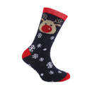 Navy Reindeer - Front - FLOSO Childrens-Kids Christmas Socks
