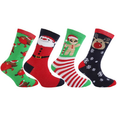 Front - FLOSO Childrens/Kids Christmas Character Novelty Socks (Pack Of 4)