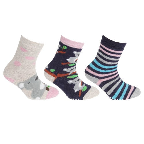 Front - FLOSO Childrens Girls Cotton Rich Gripper Socks (3 Pairs)