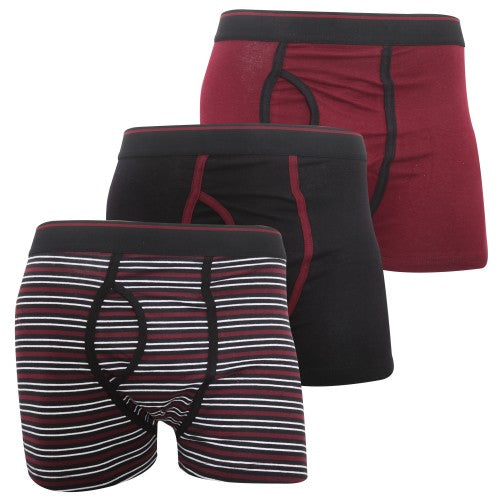 Front - FLOSO Mens Cotton Mix Key Hole Trunks Underwear (Pack Of 3)