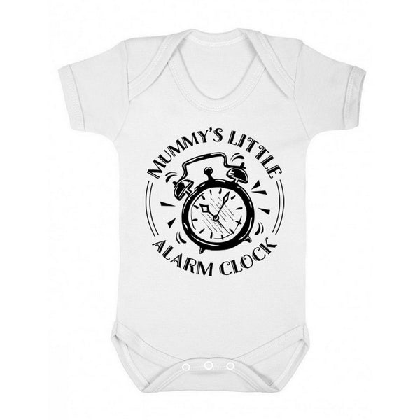 White - Front - FLOSO Baby Girls-Boys Mummys Little Alarm Clock Short Sleeve Bodysuit