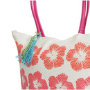 White-Pink - Back - FLOSO Womens-Ladies Floral Pattern Woven Summer Handbag