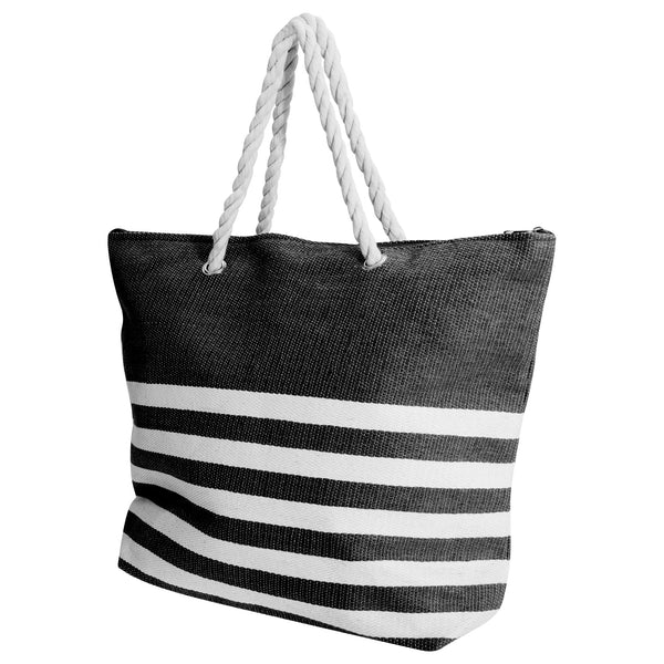 White-Black - Front - FLOSO Womens-Ladies Stripe Pattern Straw Woven Summer Handbag