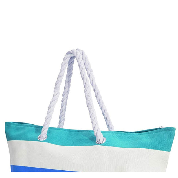 White-Blue - Back - FLOSO Womens-Ladies Stripe Patterned Canvas Summer Handbag