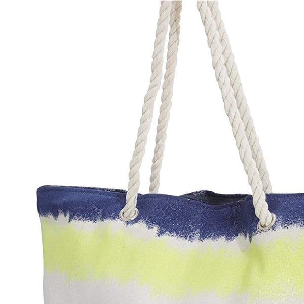 Yellow-Navy-Brown-Blue - Back - FLOSO Womens-Ladies Faded Stripe Design Canvas Summer Handbag