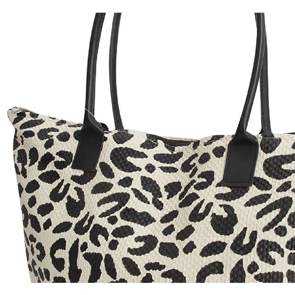 Leopard - Back - FLOSO Womens-Ladies Animal Print Woven Summer Handbag