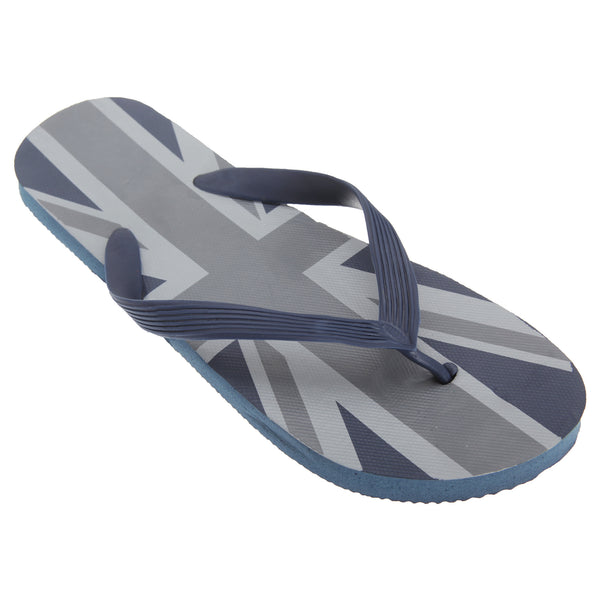Navy-Grey - Front - FLOSO Mens Union Jack Design Great Britain Summer Wear Flip Flops