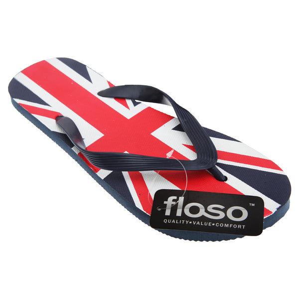 Red-Navy - Front - FLOSO Mens Union Jack Design Great Britain Summer Wear Flip Flops