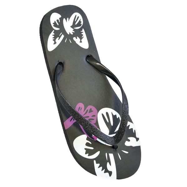 Black - Front - FLOSO Ladies-Womens Butterfly Flip Flops With Glitter Straps