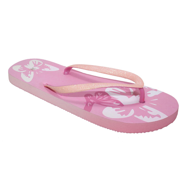 Pink - Front - FLOSO Ladies-Womens Butterfly Flip Flops With Glitter Straps
