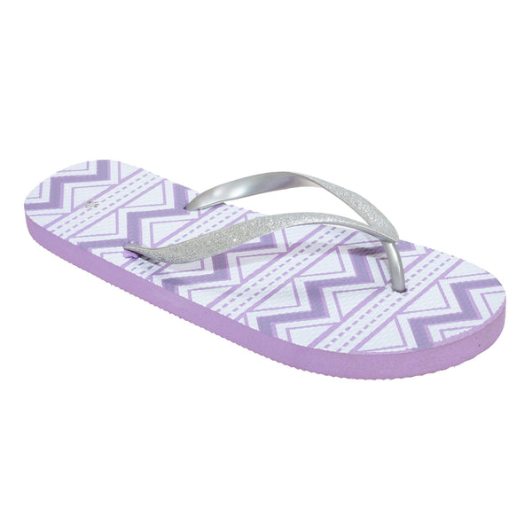 Lilac - Front - FLOSO Ladies-Womens Aztec Print Flip Flops With Glitter Straps
