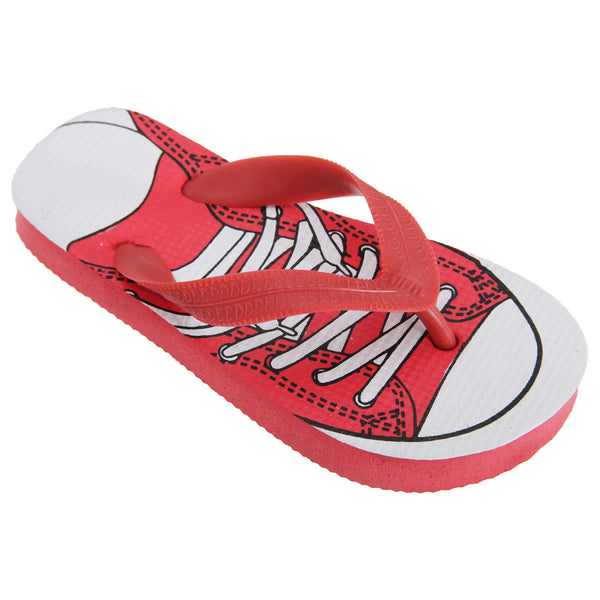 Red - Front - FLOSO Childrens Boys Lace Up Trainer Design Toe Post Flip Flops