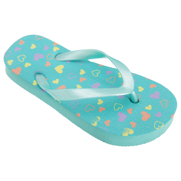 Turquoise - Front - FLOSO Childrens Girls Heart Patterned Toe Post Flip Flops