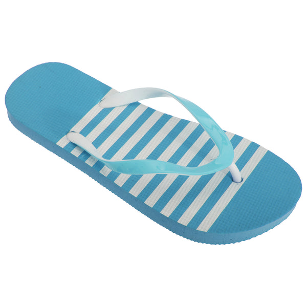 Blue-White - Front - FLOSO Womens-Ladies Striped Toe Post Flip Flops