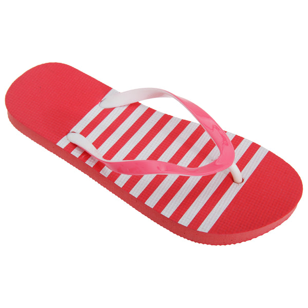 Pink-White - Front - FLOSO Womens-Ladies Striped Toe Post Flip Flops
