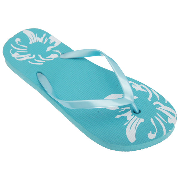 Blue - Front - FLOSO Womens-Ladies Hawaiian Flower Design Toe Post Flip Flops