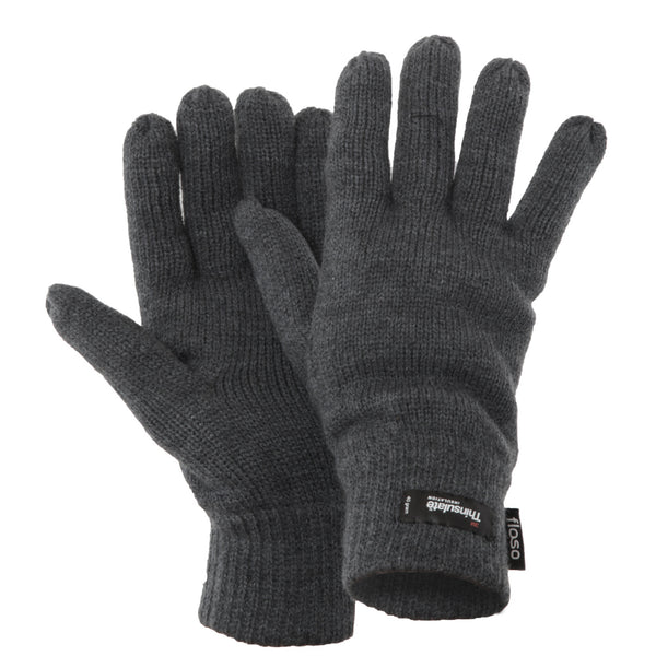 Grey - Front - FLOSO Mens Thermal Thinsulate Knitted Winter Gloves (3M 40g)