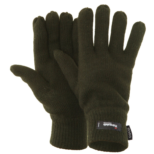 Olive - Front - FLOSO Mens Thermal Thinsulate Knitted Winter Gloves (3M 40g)