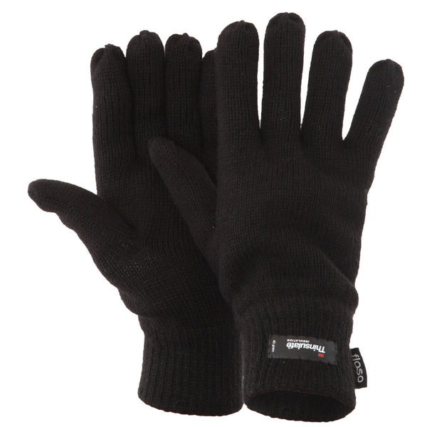 Black - Front - FLOSO Mens Thermal Thinsulate Knitted Winter Gloves (3M 40g)