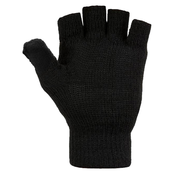 Black - Back - FLOSO Mens Plain Thermal Winter Capped Fingerless Gloves