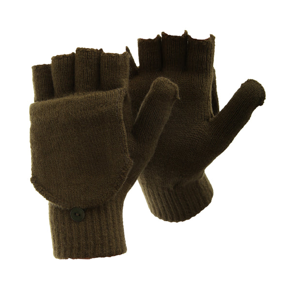 Bottle Green - Front - FLOSO Mens Plain Thermal Winter Capped Fingerless Gloves