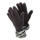 Grey-White - Front - FLOSO Ladies-Womens Fluffy Extra Soft Winter Gloves With Patterned Cuff