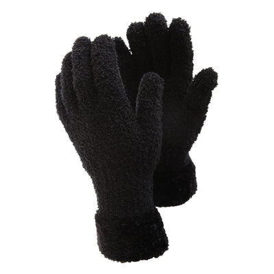 Black-Black - Front - FLOSO Ladies-Womens Fluffy Extra Soft Winter Gloves With Patterned Cuff