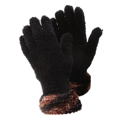 Black-Copper - Front - FLOSO Ladies-Womens Fluffy Extra Soft Winter Gloves With Patterned Cuff
