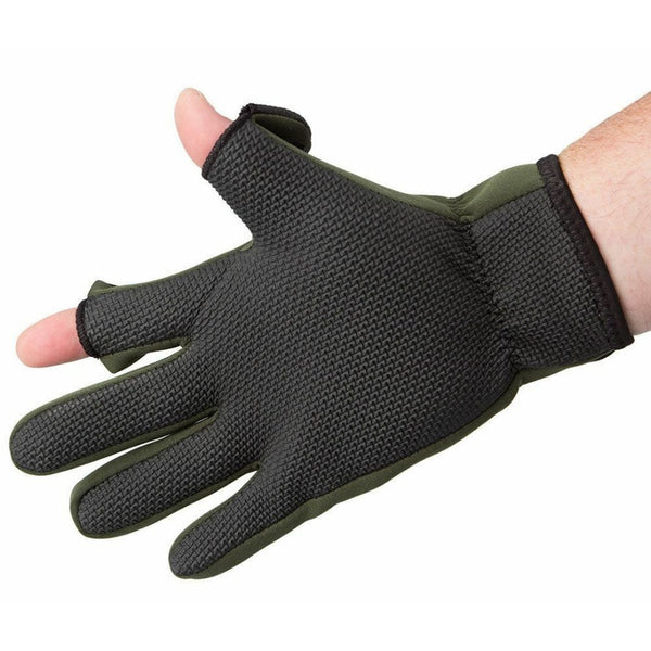 Green - Side - Floso Mens Neoprene Fishing Gloves (Lightweight Waterproof)