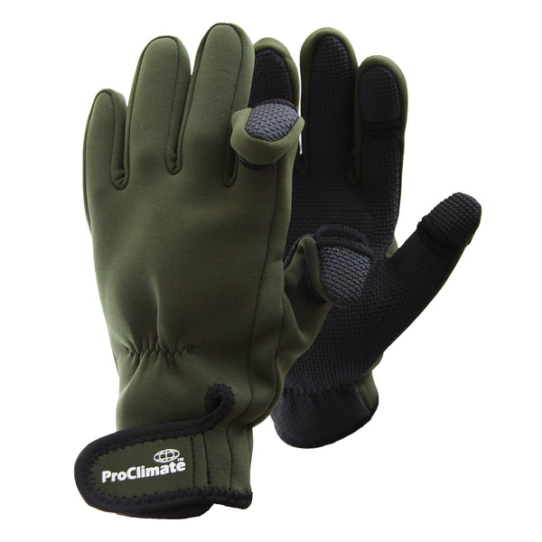 Green - Front - Floso Mens Neoprene Fishing Gloves (Lightweight Waterproof)