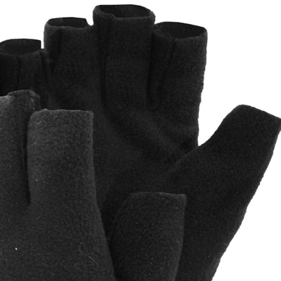 Black - Back - FLOSO Mens Fleece Fingerless Winter Gloves
