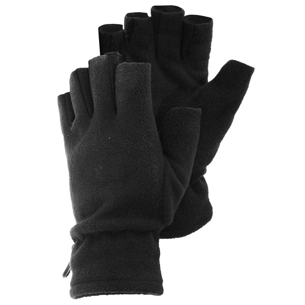 Black - Front - FLOSO Mens Fleece Fingerless Winter Gloves