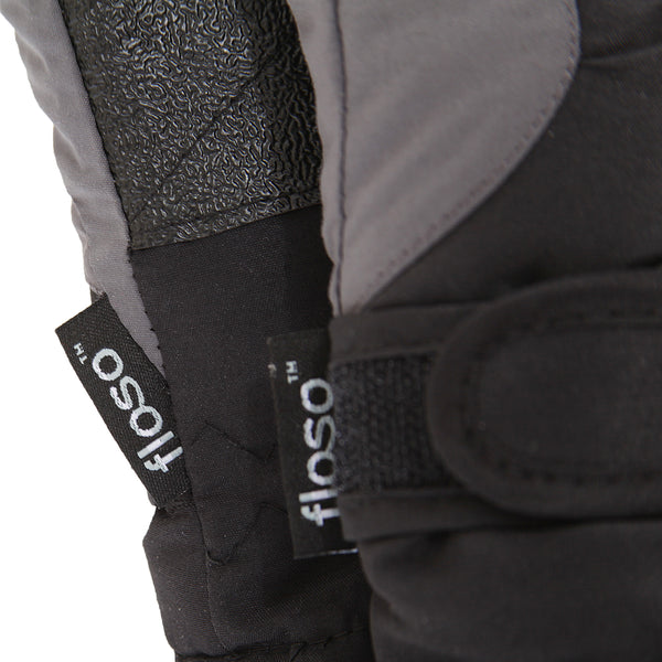 Grey-Black - Back - FLOSO Kids-Childrens Extra Warm Thermal Padded Ski Gloves With Palm Grip