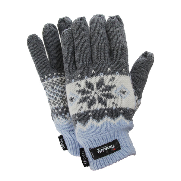 Blue - Front - FLOSO Ladies-Womens Thinsulate Fairisle Thermal Gloves (3M 40g)