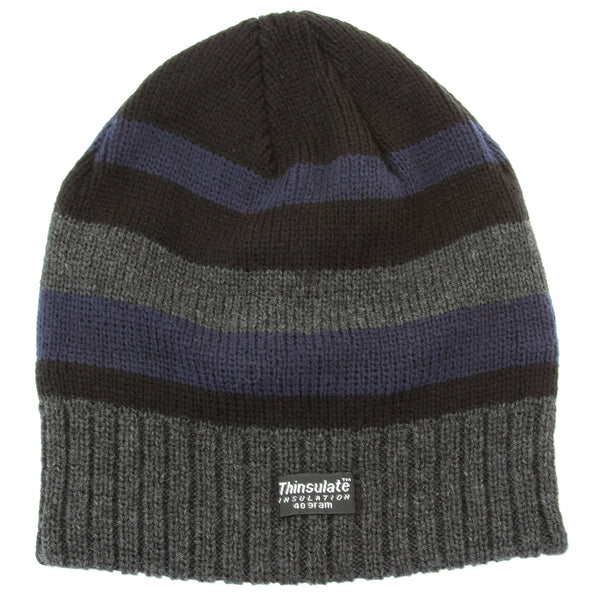 Navy Stripe - Front - FLOSO Mens Striped Thermal Thinsulate Winter Hat (3M 40g)