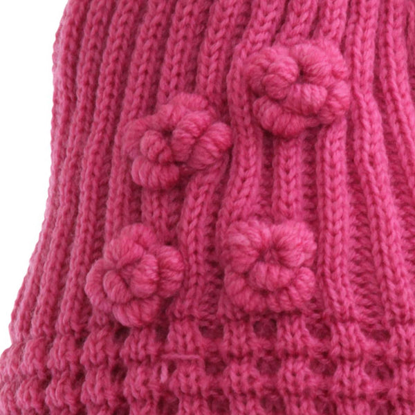 Pink - Back - FLOSO Ladies-Womens Winter Ribbed Beanie Hat With Floral Pattern