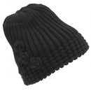 Black - Front - FLOSO Ladies-Womens Winter Ribbed Beanie Hat With Floral Pattern