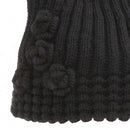 Black - Back - FLOSO Ladies-Womens Winter Ribbed Beanie Hat With Floral Pattern