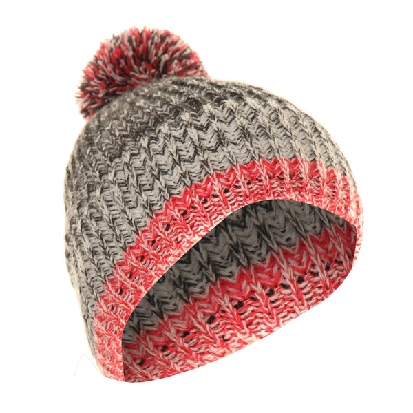 Pink-Grey - Back - FLOSO Mens - Womens Unisex Two-Tone Winter Bobble Beanie Hat